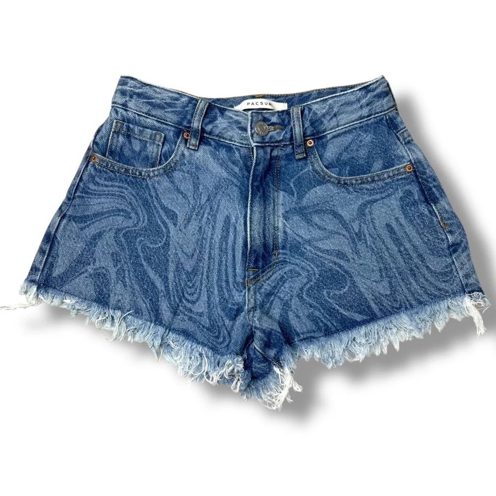 PacSun Swirl Print Denim High Waisted Shorts Size 23